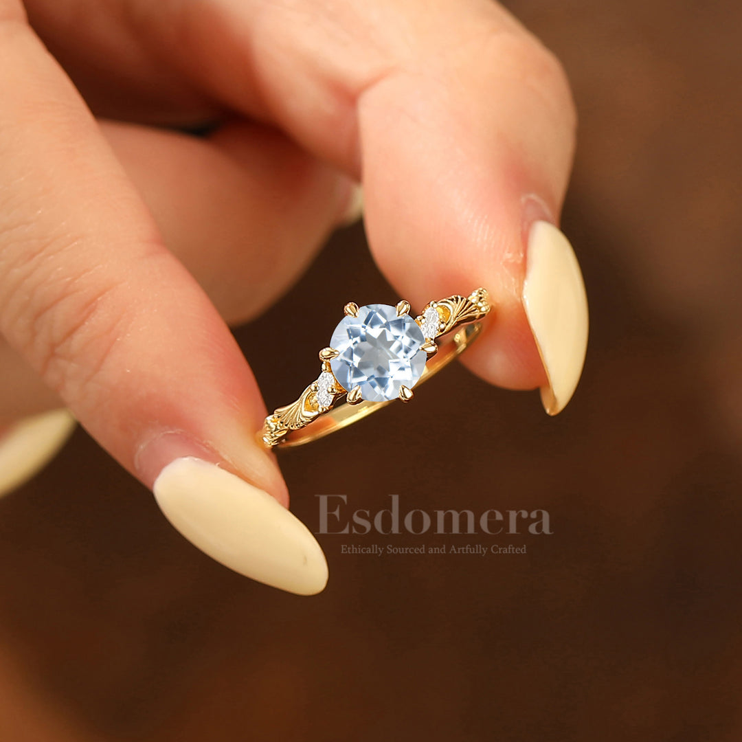 6 Prong Setting Sculpted Ginkgo Leaf Design Moissanite Engagement Ring Women Wedding Ring