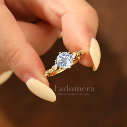 6 Prong Setting Sculpted Ginkgo Leaf Design Moissanite Engagement Ring Women Wedding Ring
