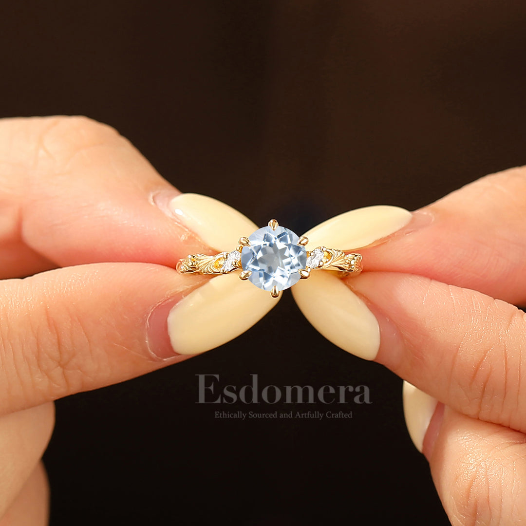 6 Prong Setting Sculpted Ginkgo Leaf Design Moissanite Engagement Ring Women Wedding Ring