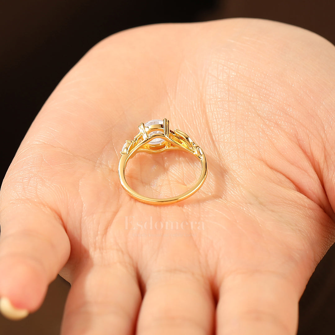 Botanical Vintage Style Moissanite Engagement Ring 14K Gold Round Moissanite Women Ring