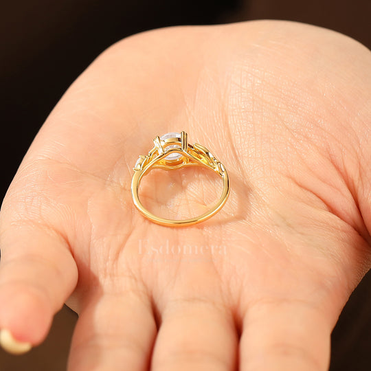 Botanical Vintage Style Moissanite Engagement Ring 14K Gold Round Moissanite Women Ring