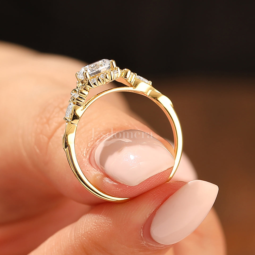 14K Vintage Blumen-Halo Moissanit Rundschliff Gelbgold Moissanit Verlobungsring Filigranring