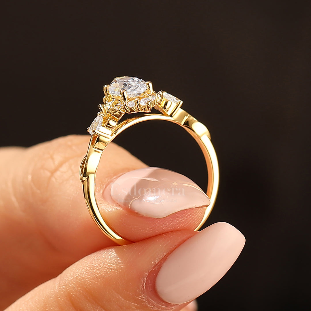 Artsy Bague de Fiançailles Feuille Florale Design Moissanite 1CT Taille Marquise Moissanite Anneau Creux