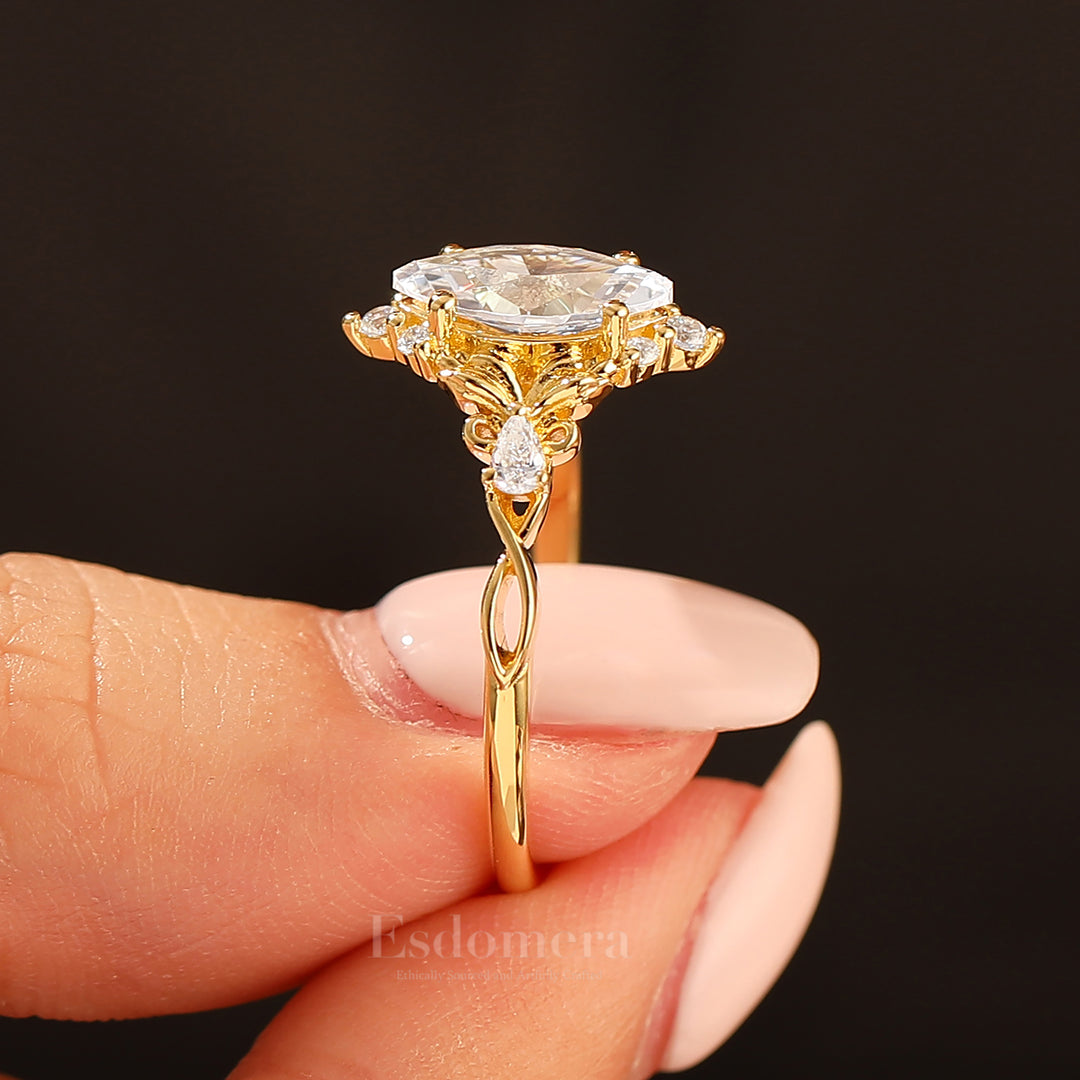 Artsy Bague de Fiançailles Feuille Florale Design Moissanite 1CT Taille Marquise Moissanite Anneau Creux