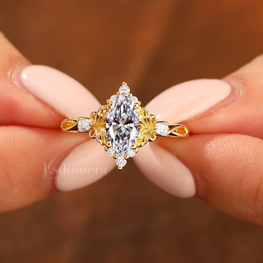 14K Vintage Floral Marquise Cluster Lab Grown Diamond  Engagement Ring Filigree Wedding Ring Yellow Gold Wedding Ring (IGI Certified) -  Esdomera.com