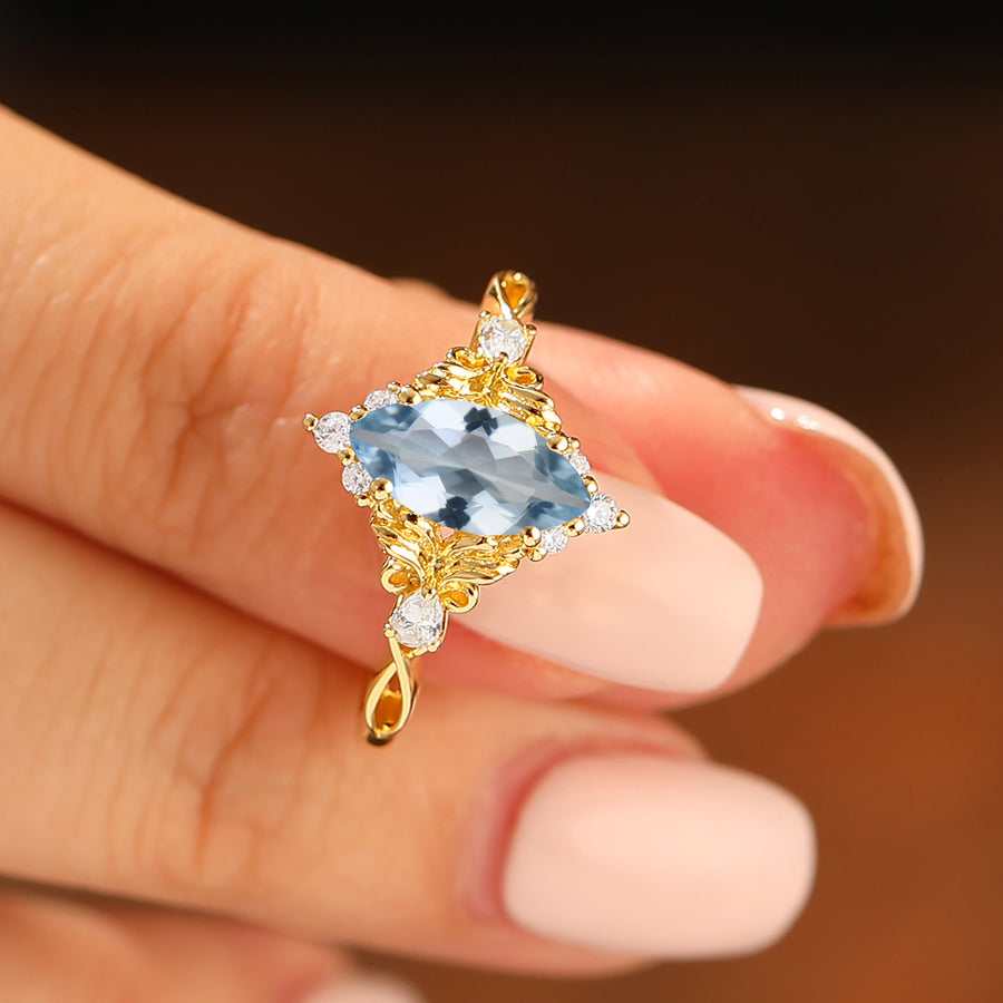Exquisite Marquise Cut Blue Aquamarine Wedding Ring Floral Style 925 Sterling Silver Engagement Ring