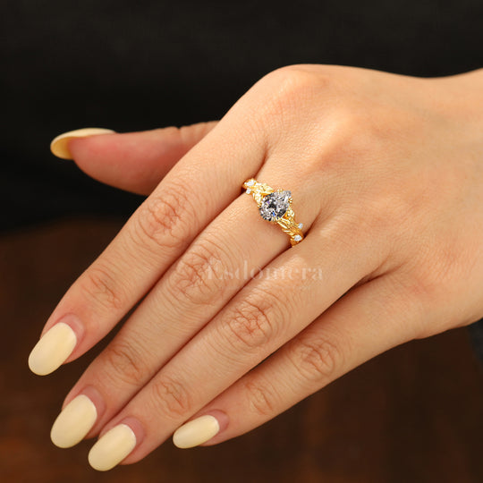 Branch Vine Pear Cut Lab Grown Diamond Engagement Ring 14K Yellow Gold Wedding Ring (IGI Certified)
