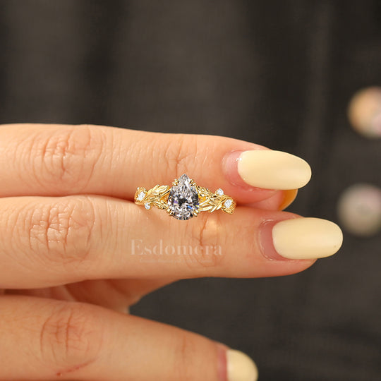 Branch Vine Pear Cut Lab Grown Diamond Engagement Ring 14K Yellow Gold Wedding Ring (IGI Certified)