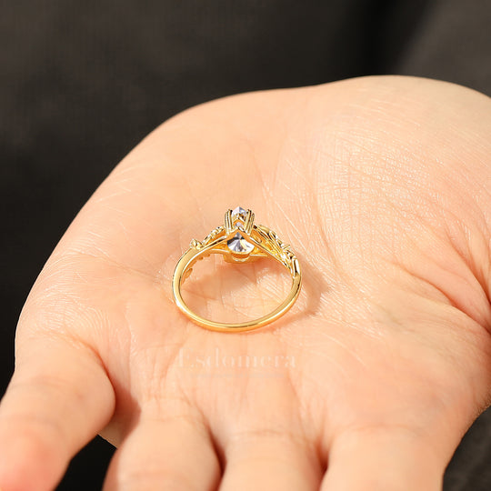 Branch Vine Pear Cut Lab Grown Diamond Engagement Ring 14K Yellow Gold Wedding Ring (IGI Certified)
