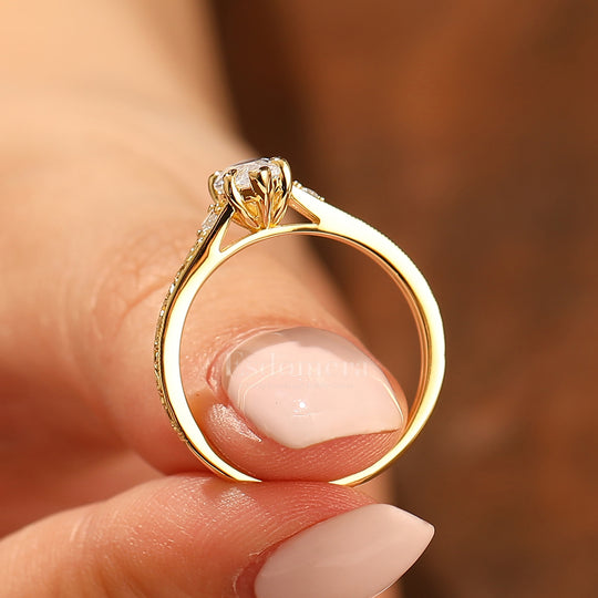 Vintage Marquise Cut Moissanite Filigran Verlobungsring Dreisteinfassung Ring in Gelbgoldton