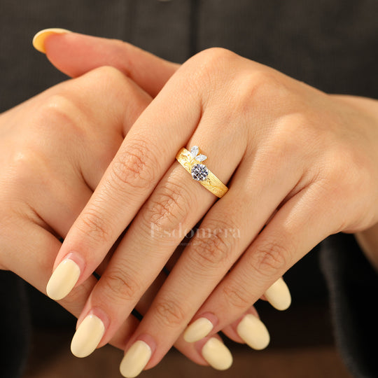 Whimsical Vine Lab Grown Diamond Brushed Engagement Ring Butterfly Wing Accents Ring (IGI Certified)