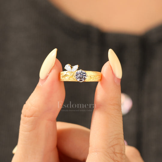 Whimsical Vine Lab Grown Diamond Brushed Engagement Ring Butterfly Wing Accents Ring (IGI Certified)