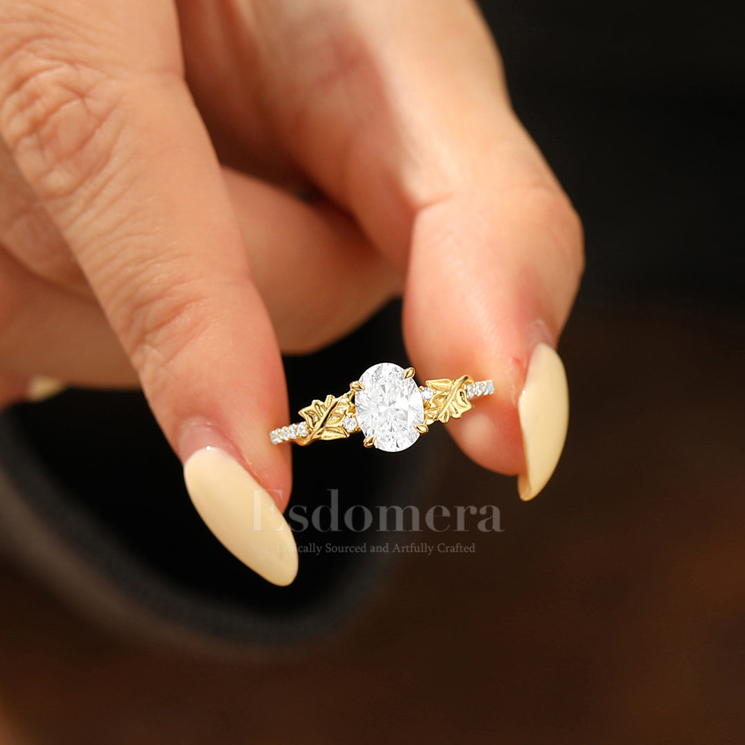 Garden Inspired Oval Moissanite Engagement Ring Vine Design Pavé Wedding Ring For Her