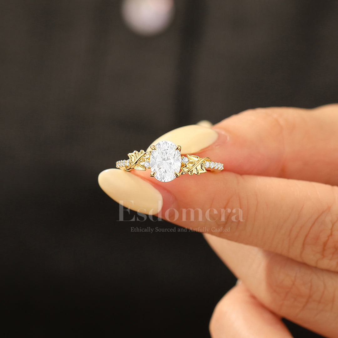 Garden Inspired Oval Moissanite Engagement Ring Vine Design Pavé Wedding Ring For Her