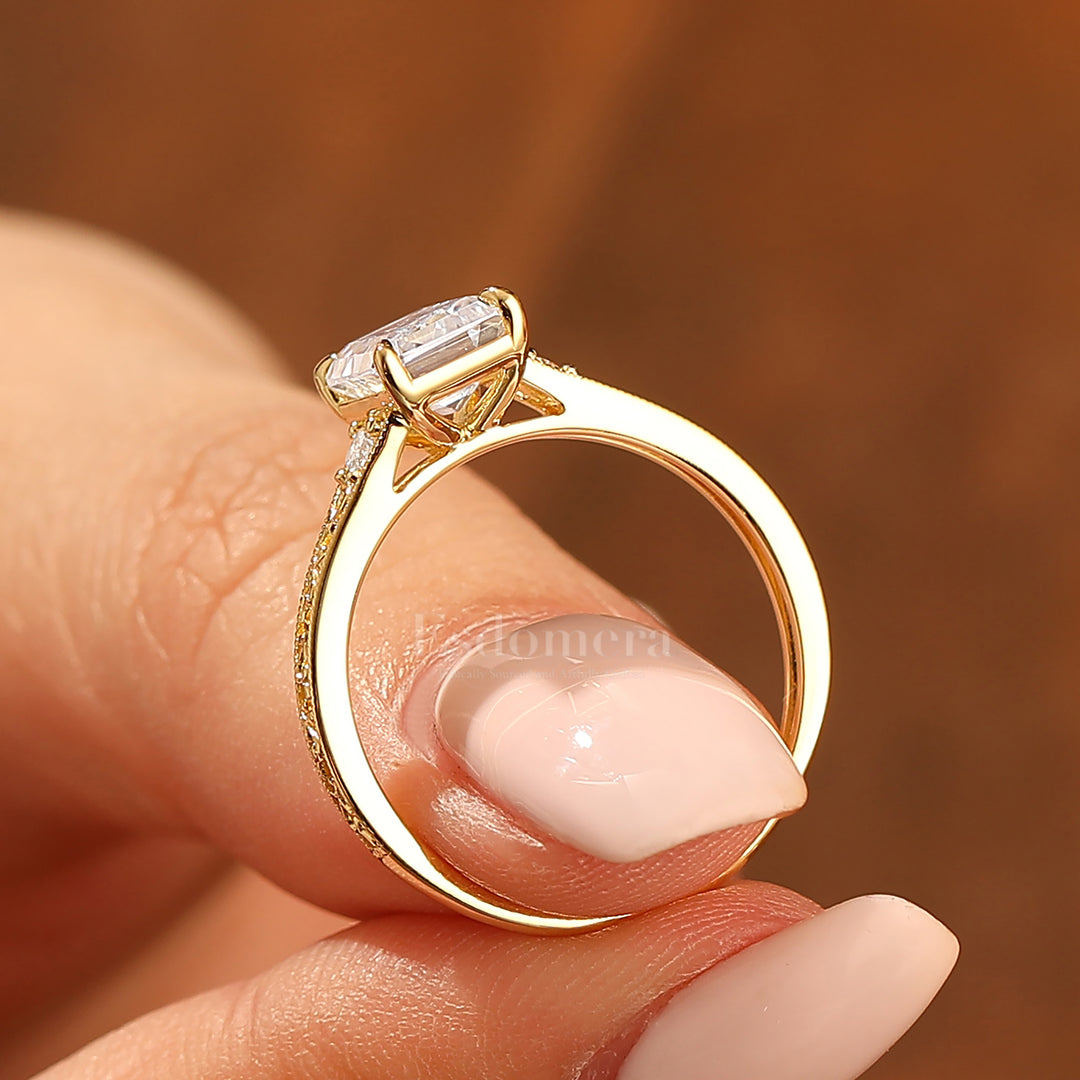 Retro grabado con motivos en espiral Anillo nupcial de moissanita talla esmeralda 2CT Anillo de boda en forma de vid para ella