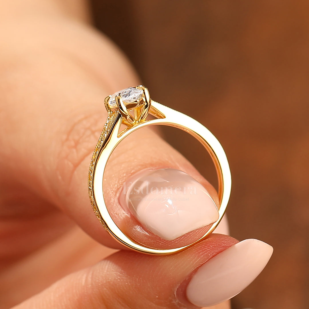 Solitaire 1CT Marquise Cut Moissanite Filigranring Vintage Split Shank Moissanite Verlobungsring