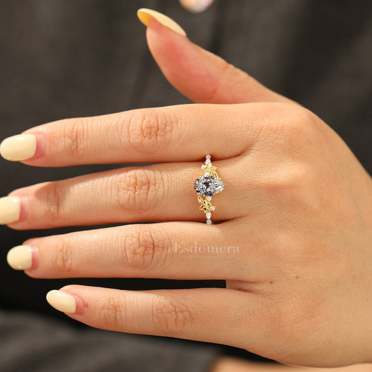 Fairytale Pear Cut Lab Grown Diamond Engagement Ring Carved Leaf Wedding Ring For Her (IGI Certified)