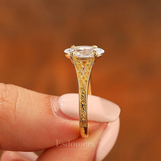 Solitaire 1CT Marquise Cut Moissanite Filigranring Vintage Split Shank Moissanite Verlobungsring
