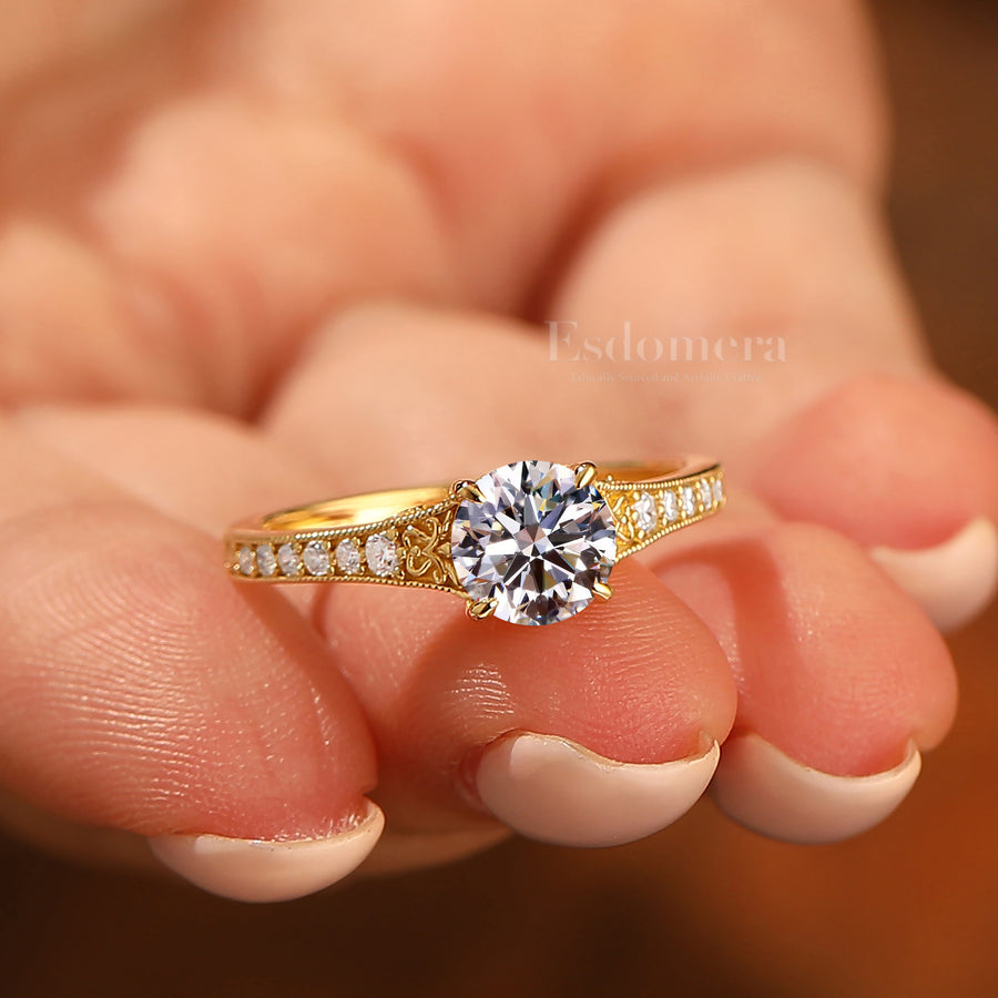 Round 14K Gold Lab-Grown Diamond Ring with Channel-Set Side Stones (IGI Certified)