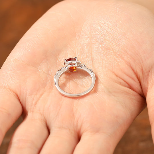 Antiek  Natuur Geïnspireerd 1.25 CT Rond Geslepen 14k Goud Rode Granaat Blad Ring