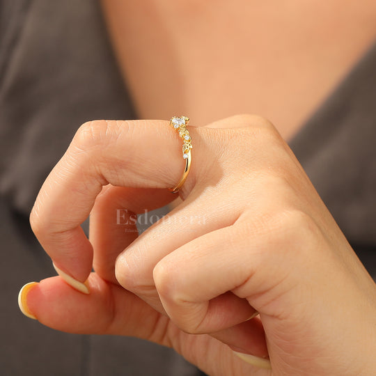 Whimsical Leaf Moissanite Curved Band Vine Moissanite Women Wedding Band