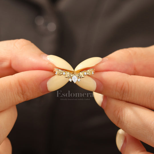 Whimsical Leaf Moissanite Curved Band Vine Moissanite Women Wedding Band