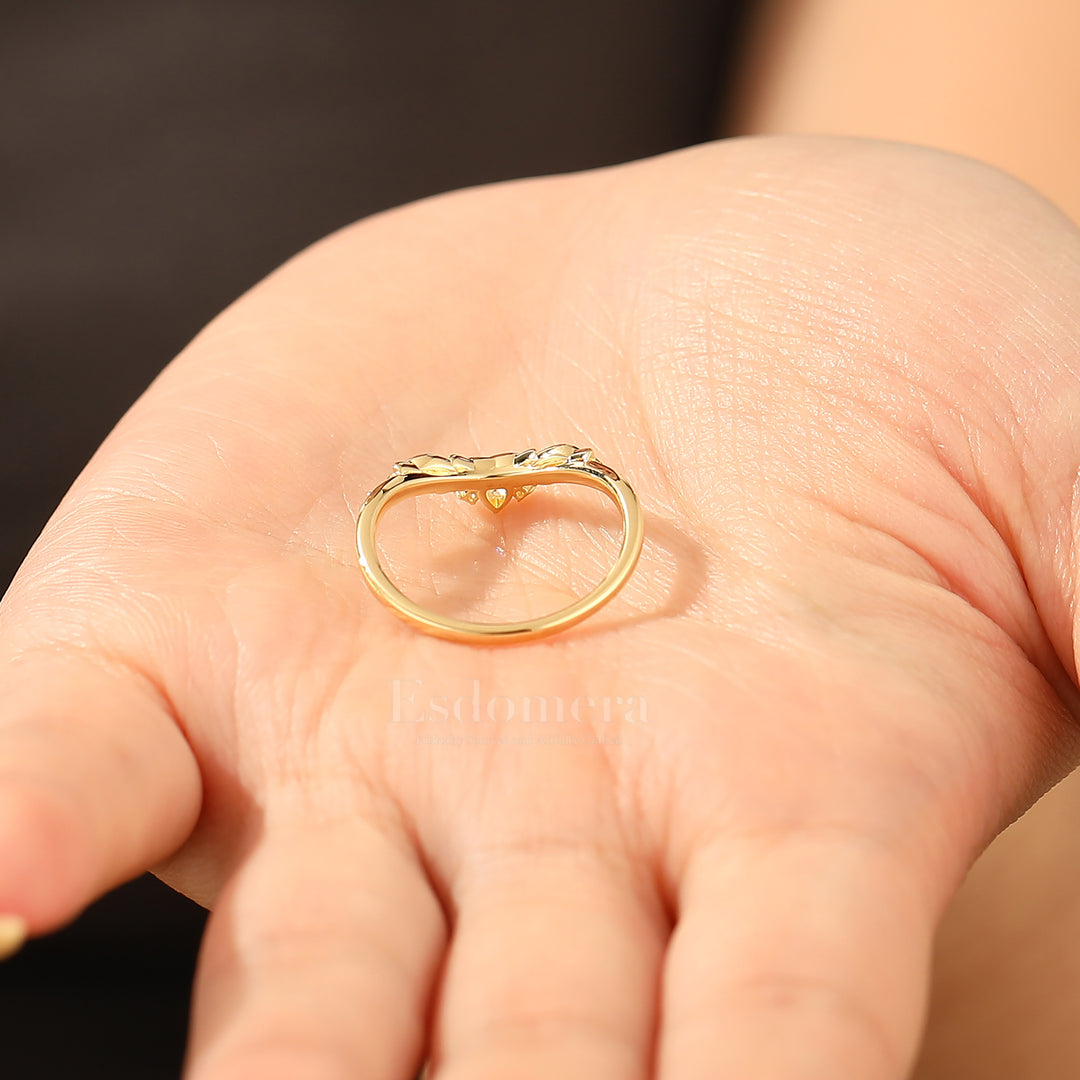 Whimsical Leaf Moissanite Curved Band Vine Moissanite Women Wedding Band
