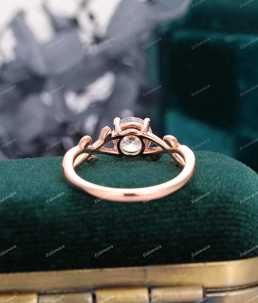 Unique Leaf Round Cut 1CT Lab Grown Diamond Anniversary Ring