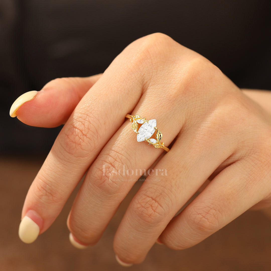Enchanted Leaf Style Marquise Moissanite Bridal Ring Art Deco Anniversary Women Ring
