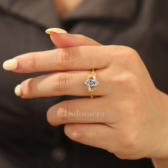 Nature Inspired Marquise Lab Diamant Verlobungsring Goldblatt Laborgezüchteter Diamant Ehering (IGI Zertifiziert)