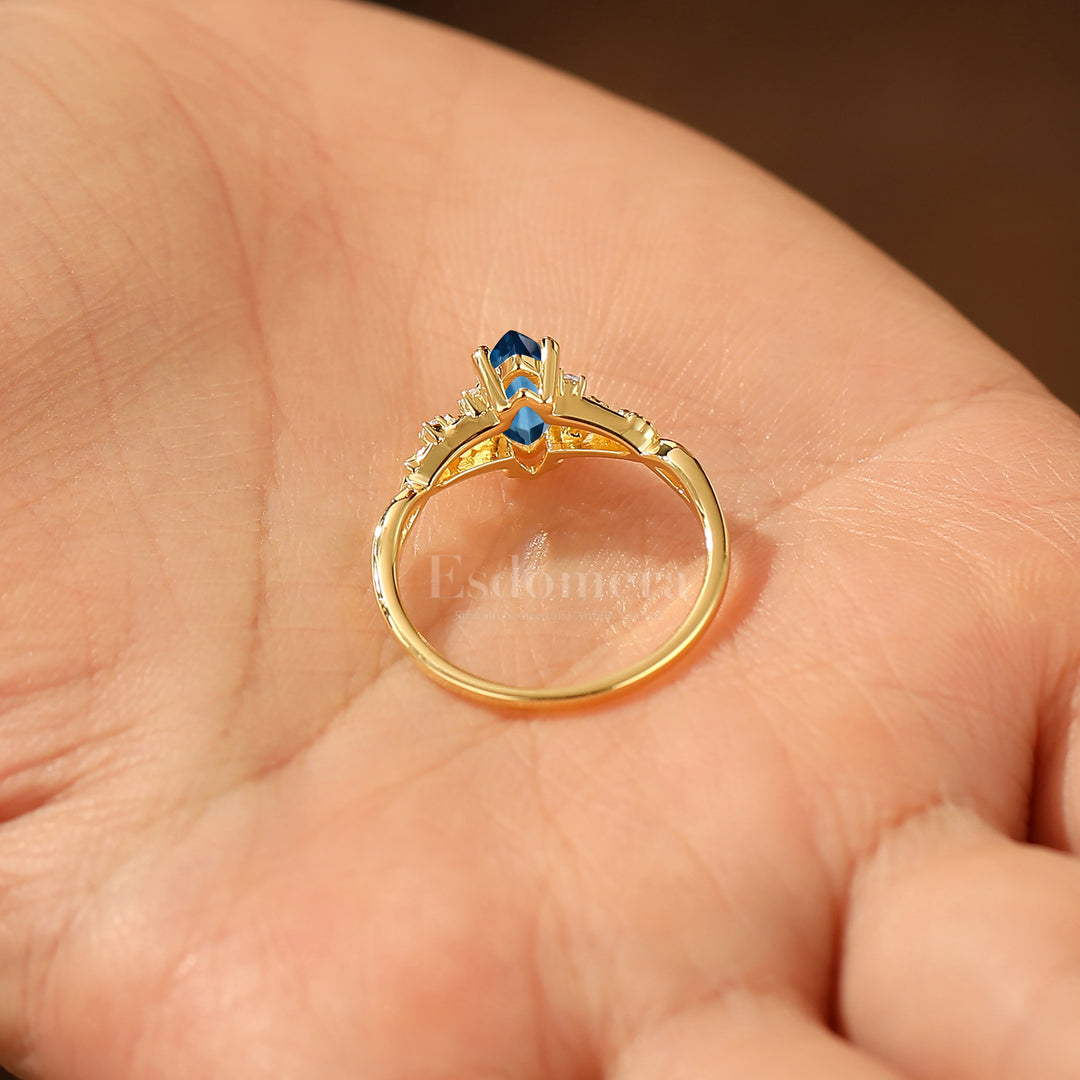 Dainty London Blue Topaz Ginkgo Leaf Engagement Ring Bridal Anniversary Ring