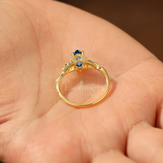Dainty London Blue Topaz Ginkgo Leaf Engagement Ring Bridal Anniversary Ring