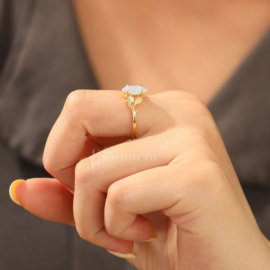 Enchanted Leaf Style Marquise Moissanite Bridal Ring Art Deco Anniversary Women Ring