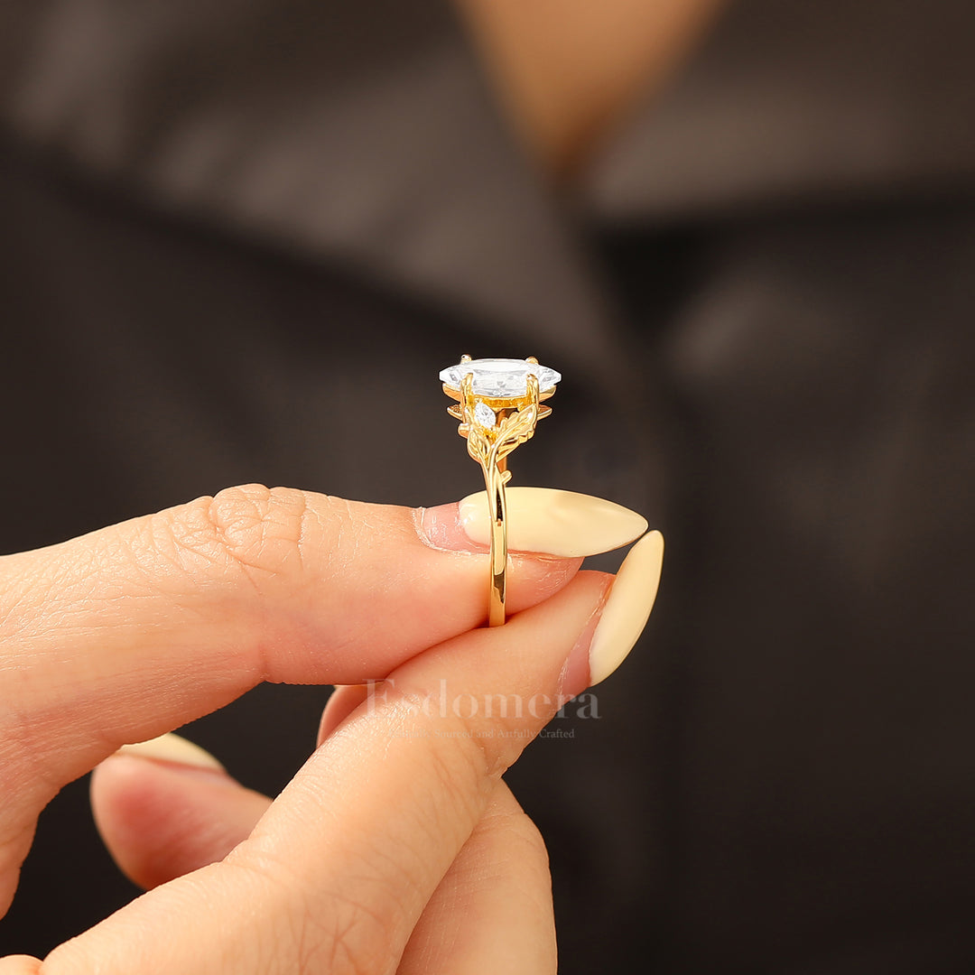Enchanted Leaf Style Marquise Moissanite Bridal Ring Art Deco Anniversary Women Ring