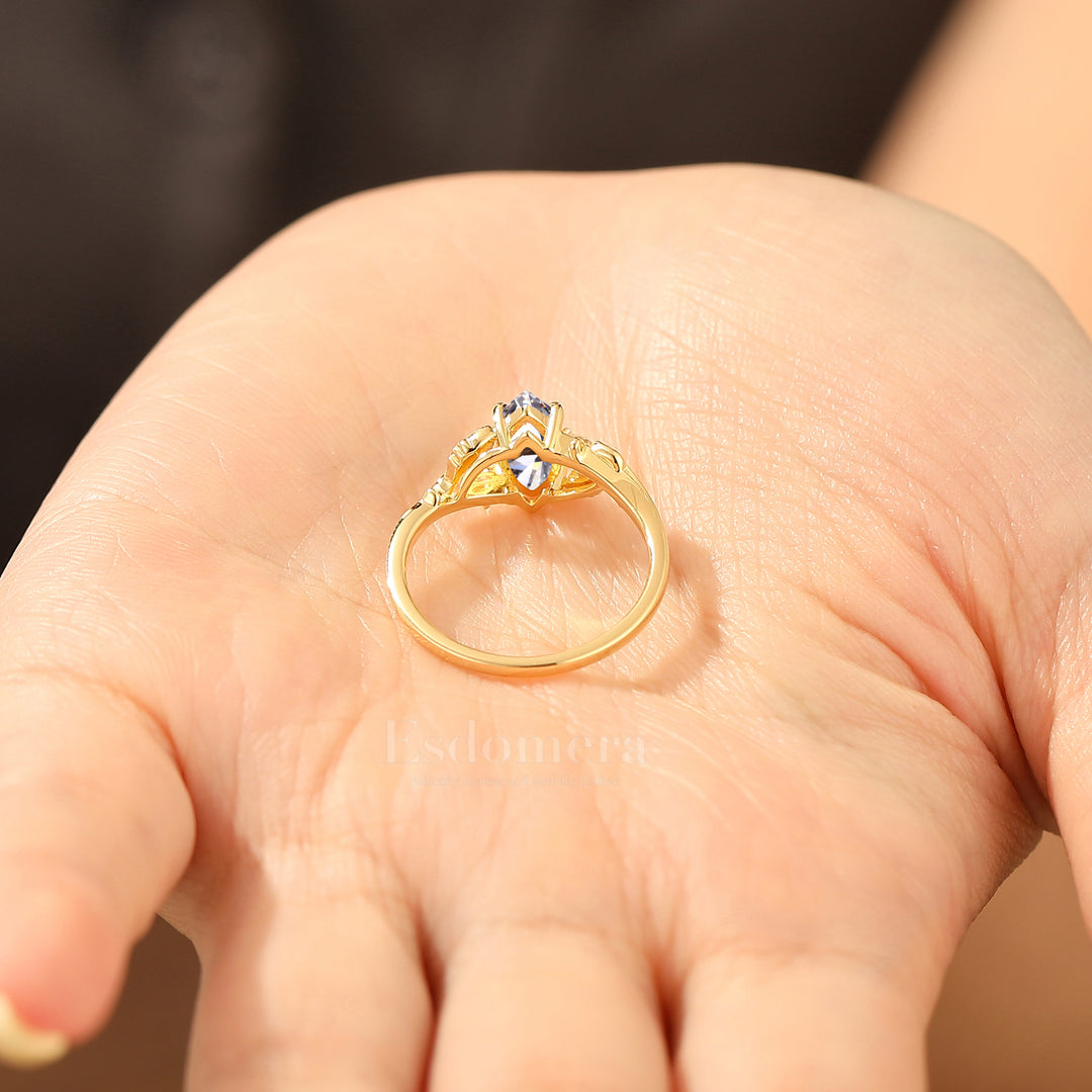 Nature Inspired Marquise Lab Diamant Verlobungsring Goldblatt Laborgezüchteter Diamant Ehering (IGI Zertifiziert)