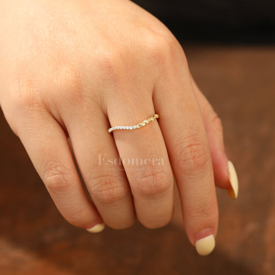 Half Eternity Lab Grown Diamond Band Curved Leaf Engraved Wedding Band