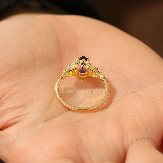 Leaf Sprig Pear Cut Red Garnet Bridal Ring Vintage S925 Engagement Ring Solid Gold Women Ring