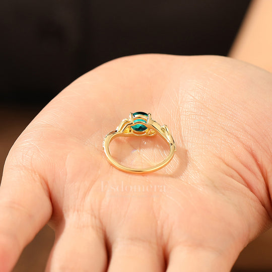 Twisted Vine Round Cut Emerald Bridal Ring Sparkling Pavé Accents Engagement Ring