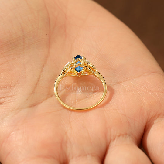 Leaf-inspired Marquise London Blue Topaz Women Ring 14K Gold Engagement Ring