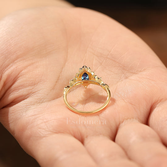 Artsy Bague de Mariage à Feuille Florale avec Alexandrite 1CT Taille Marquise Moissanite Anneau Creux