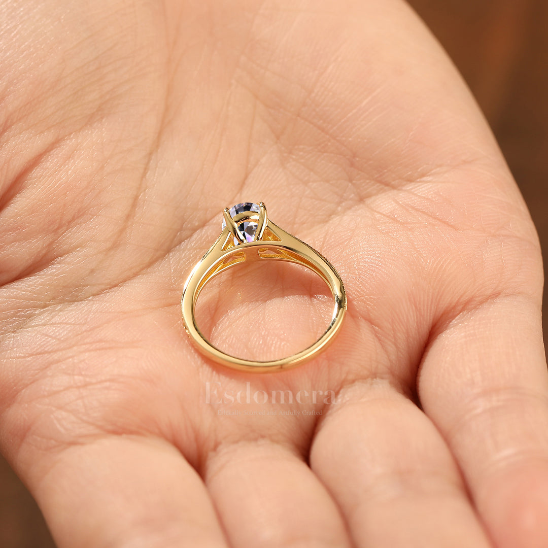 14K Vintage Filigree Band Oval Cut Lab Grown Diamond with Filigree Band Solitaire Ring Engagement Ring (IGI Certified)