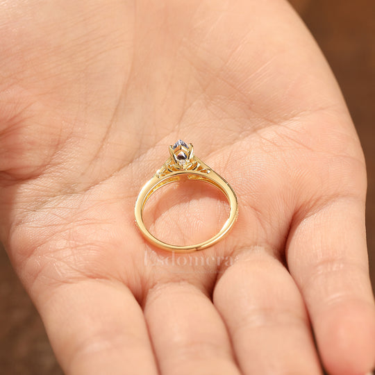 14K Vintage Classic Marquise Solitaire Lab Grown Diamond  Engagement Ring Filigree Wedding Ring Yellow Gold 1CT Ring Yellow Gold Pave Wedding Ring (IGI Certified)