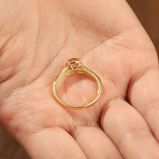 Vintage Inspired Engraved Vine 1CT Round Natural Sunstone Women Ring Engagement Ring