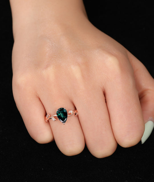 Vintage Teal Sapphire Engagement Ring, Blue Green Sapphire Ring, Prong Set Wedding Rose Gold Ring