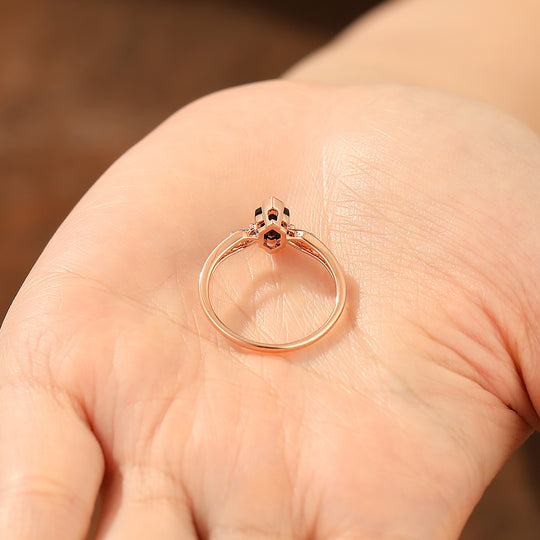 Bague de mariage vintage en onyx noir naturel taille hexagonale longue 1,1 CT en argent sterling