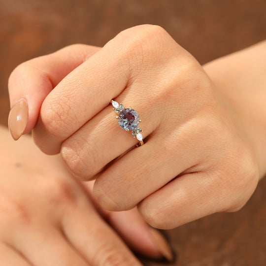 Color Change Alexandrite Ring Vintage Round Cut Rose Gold Moissanite  Stacking Ring -  Esdomera.com