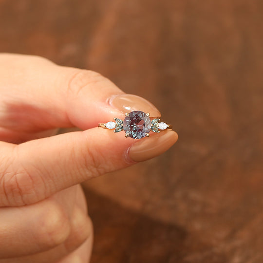 Color Change Alexandrite Ring Vintage Round Cut Rose Gold Moissanite  Stacking Ring -  Esdomera.com