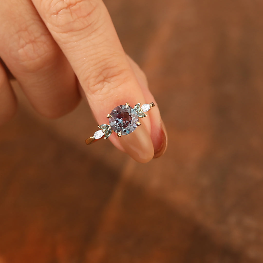 Color Change Alexandrite Ring Vintage Round Cut Rose Gold Moissanite  Stacking Ring -  Esdomera.com