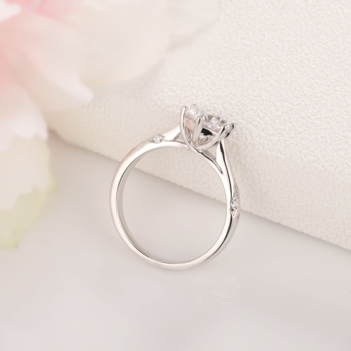 F003 Minimalist Round Cut 0.5/1 Carat Six Prongs Solitaire Pave Setting Anniversary Engagement Ring