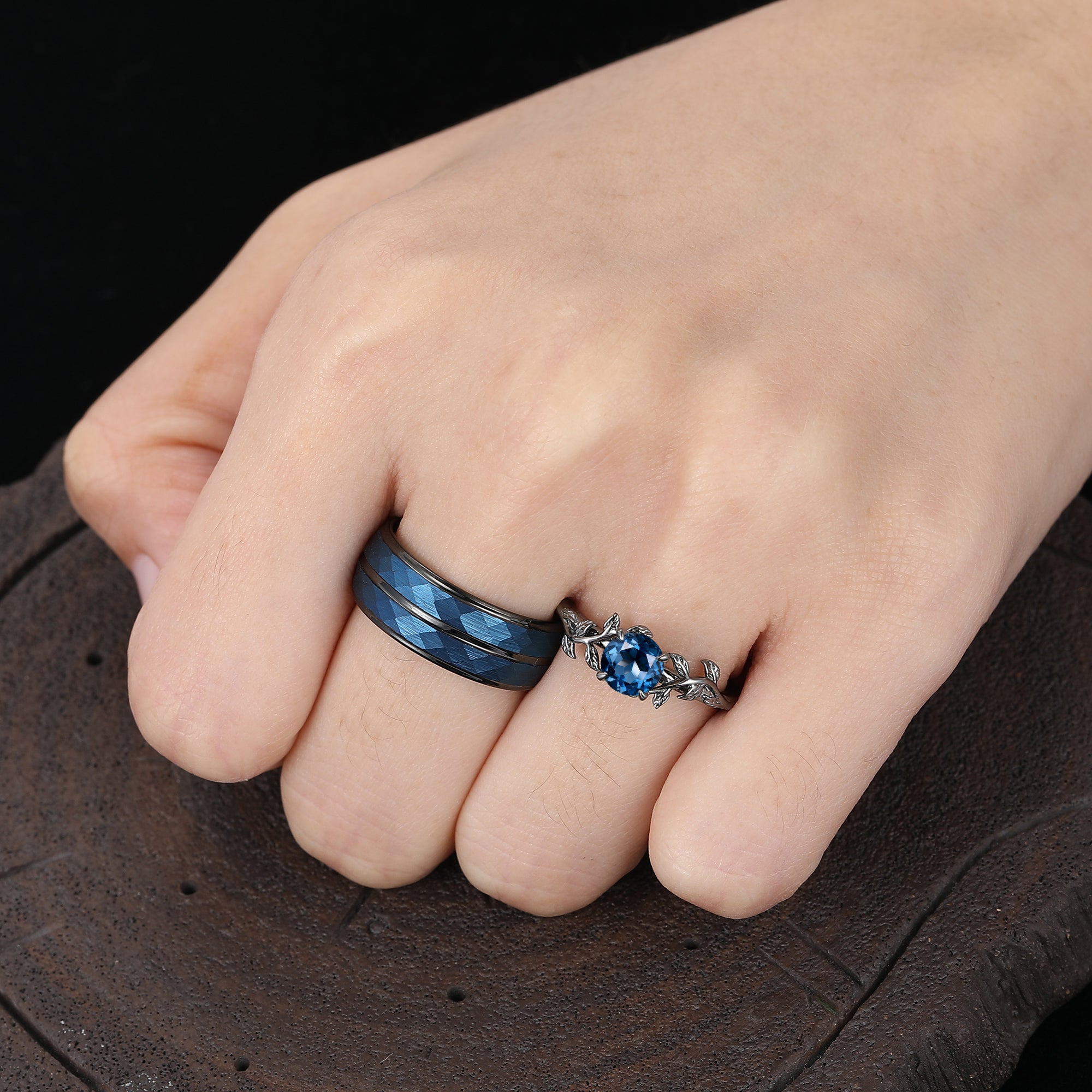 Solitaire Nature Inspired London Blue Topaz Twig His And Hers